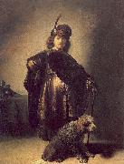 Rembrandt Peale Self portrait in oriental attire with poodle oil painting on canvas